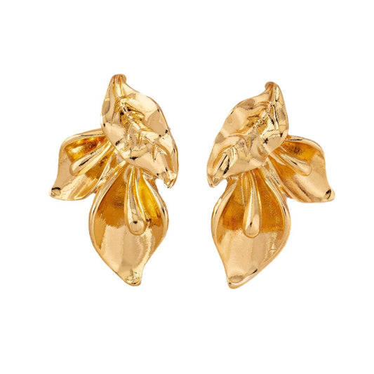 Gold Sculpted Leaf Statement Earrings