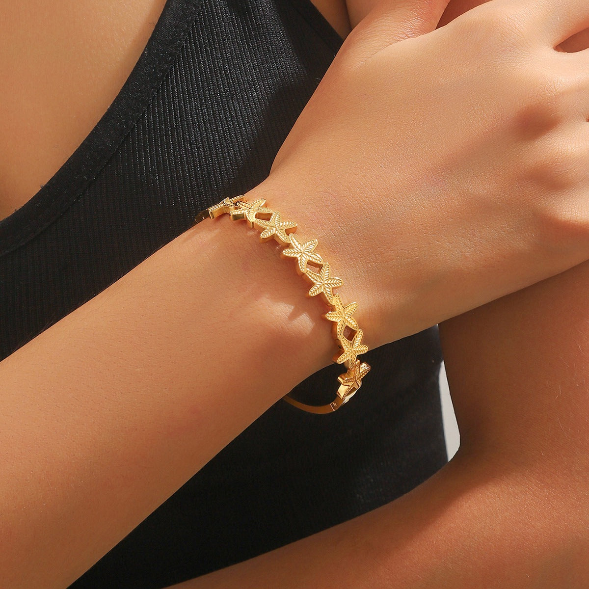Gold Starfish Bangle Bracelet