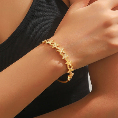 Gold Starfish Bangle Bracelet
