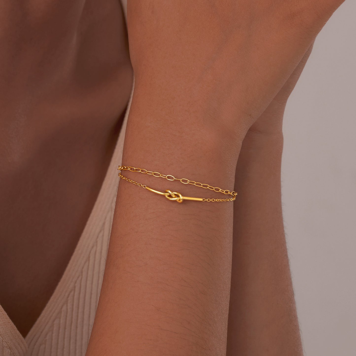 Delicate Gold Double Chain Knot Bracelet