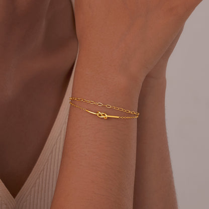 Delicate Gold Double Chain Knot Bracelet