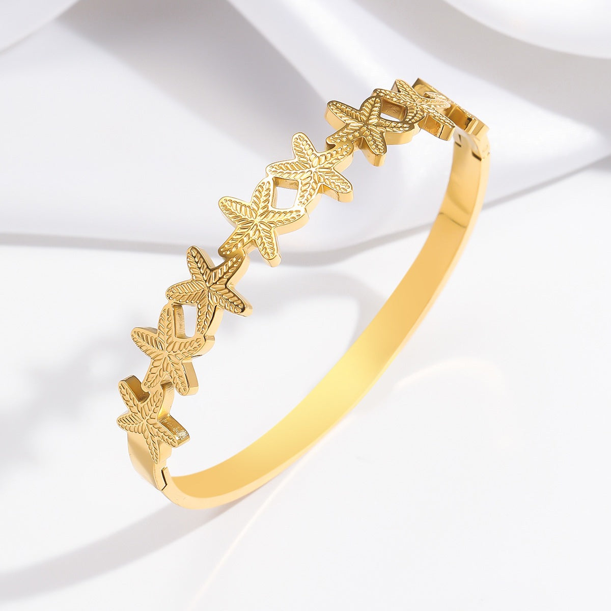 Gold Starfish Bangle Bracelet