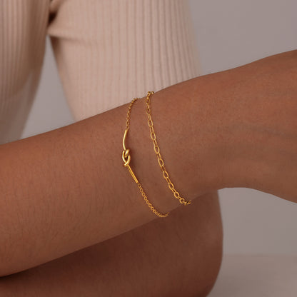 Delicate Gold Double Chain Knot Bracelet