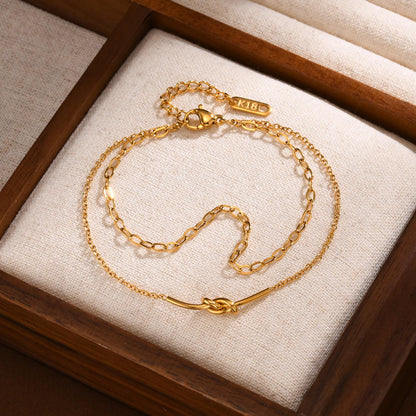 Delicate Gold Double Chain Knot Bracelet