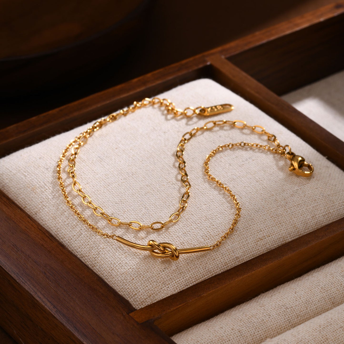 Delicate Gold Double Chain Knot Bracelet