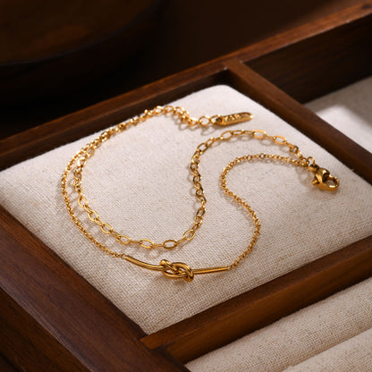 Delicate Gold Double Chain Knot Bracelet