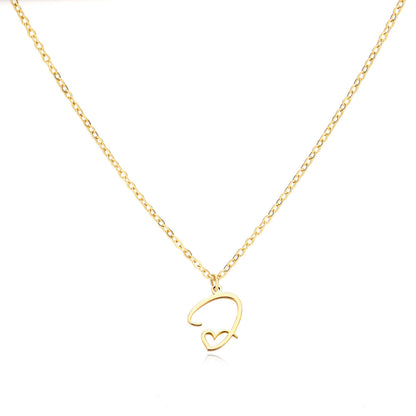 Gold Script Initial Necklace with Heart Accent – A to Z