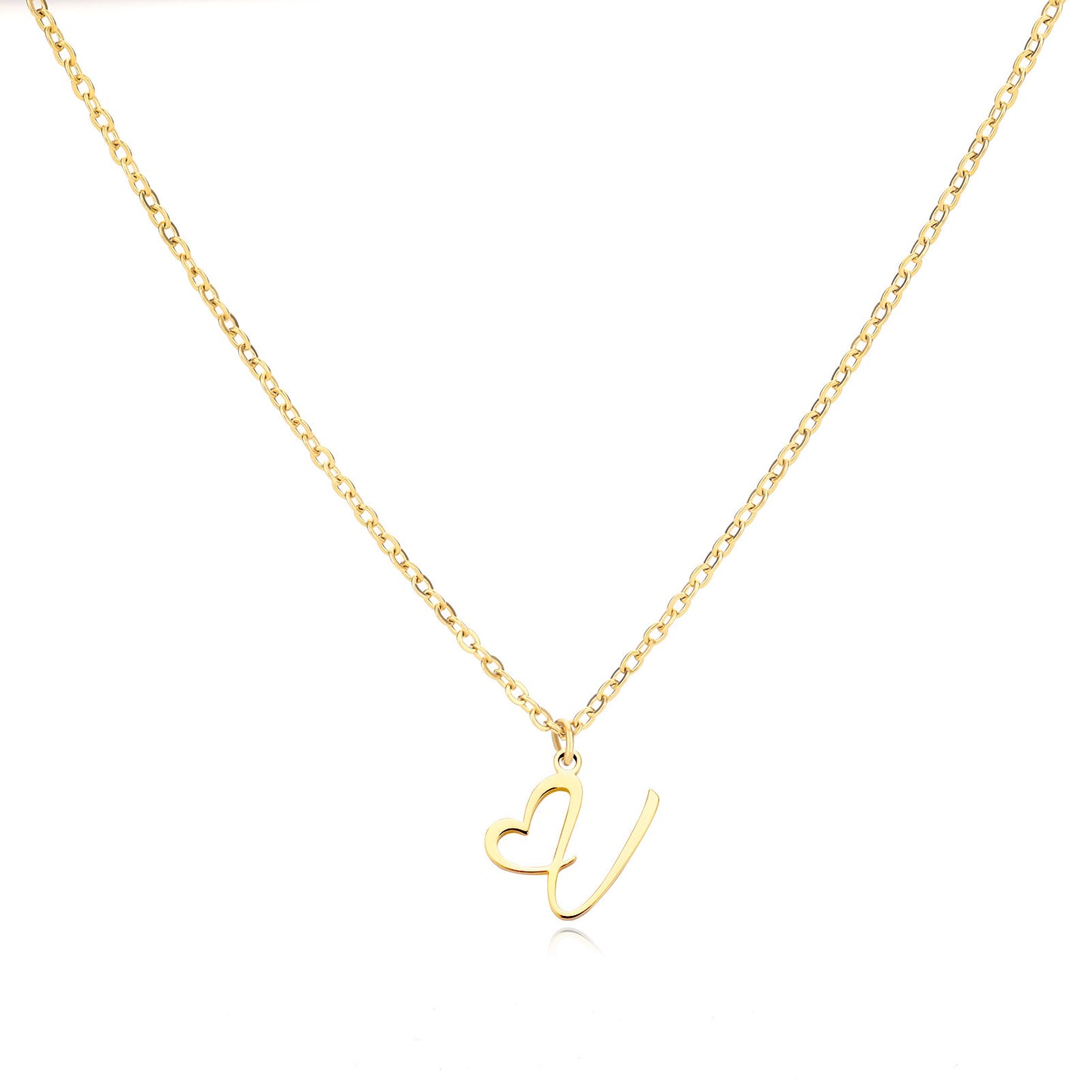 Gold Script Initial Necklace with Heart Accent – A to Z