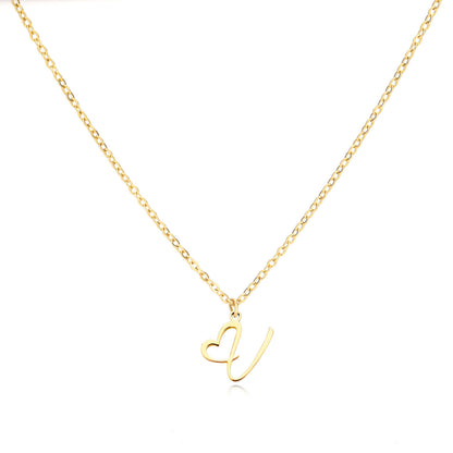Gold Script Initial Necklace with Heart Accent – A to Z