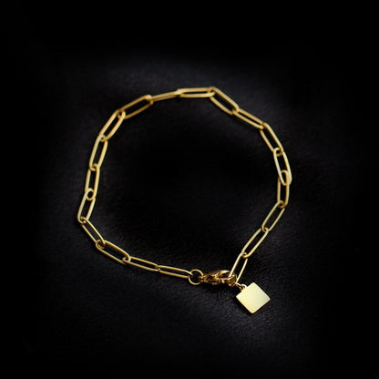 Minimalist Gold Link Bracelet with Square Charm