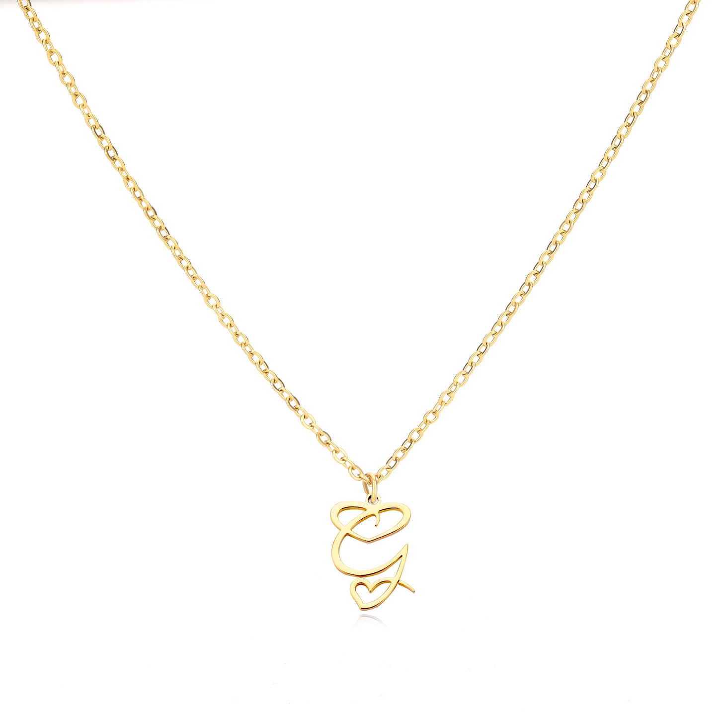 Gold Script Initial Necklace with Heart Accent – A to Z