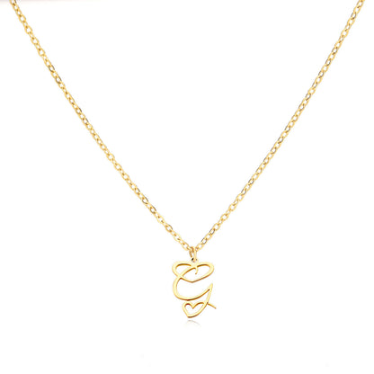 Gold Script Initial Necklace with Heart Accent – A to Z