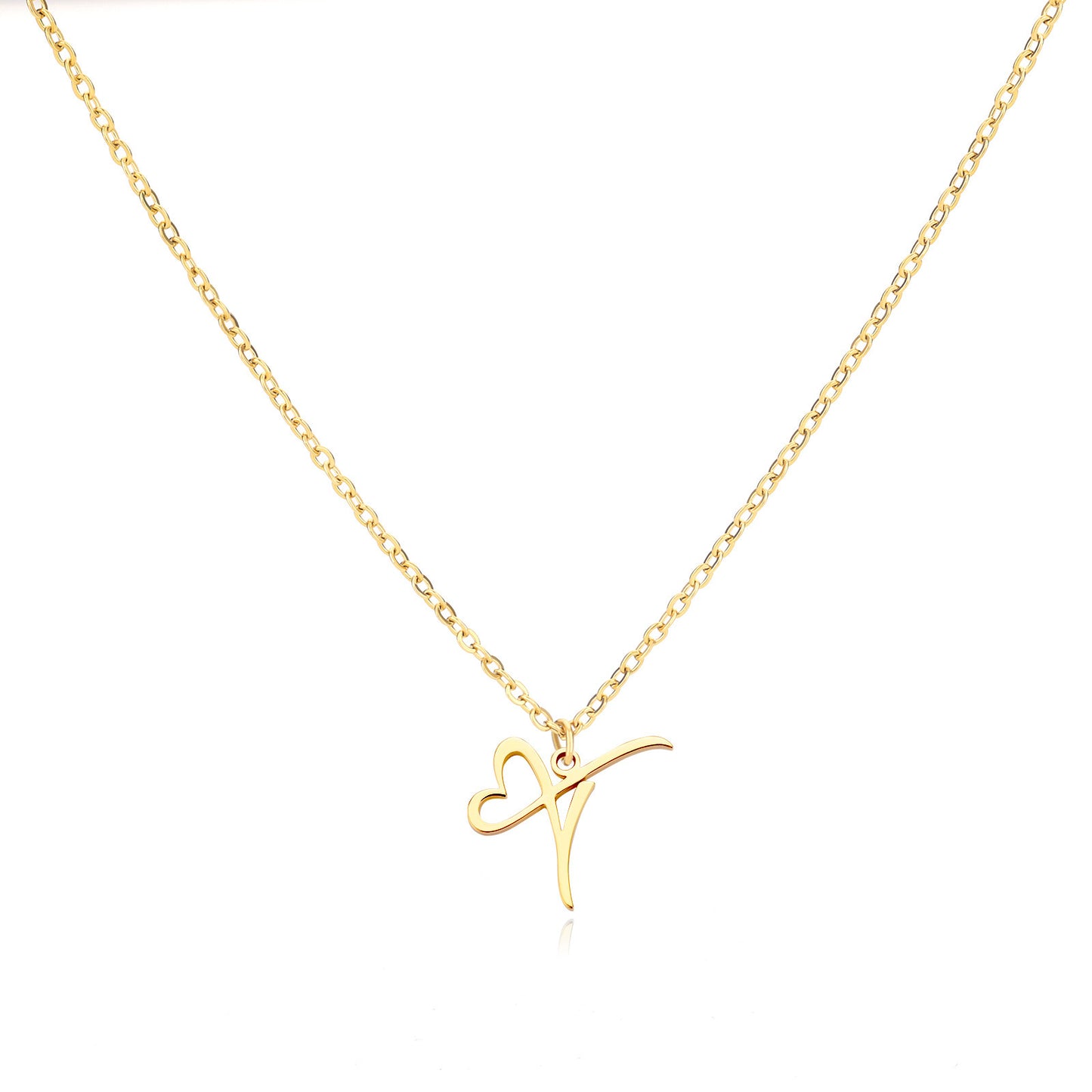 Gold Script Initial Necklace with Heart Accent – A to Z