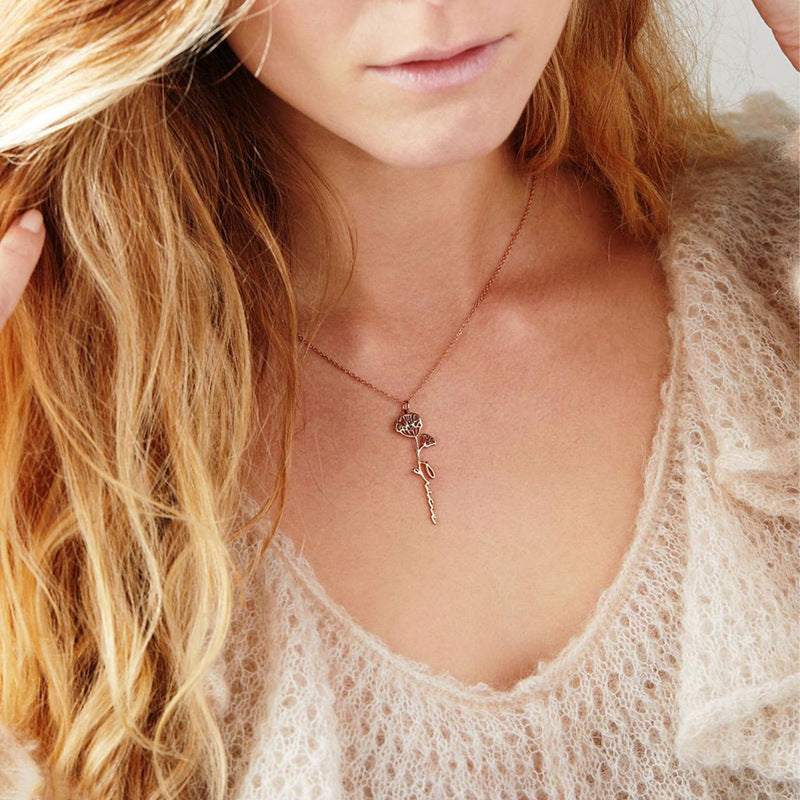 Birth Flower Name Necklace – Personalized Floral Pendant