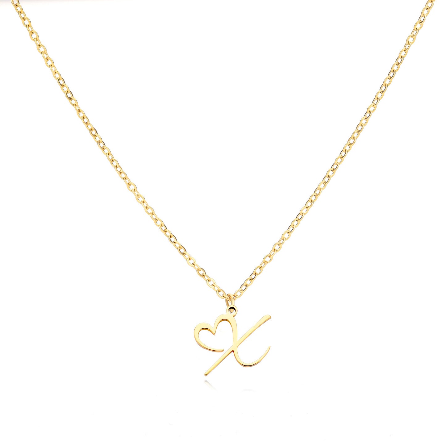 Gold Script Initial Necklace with Heart Accent – A to Z