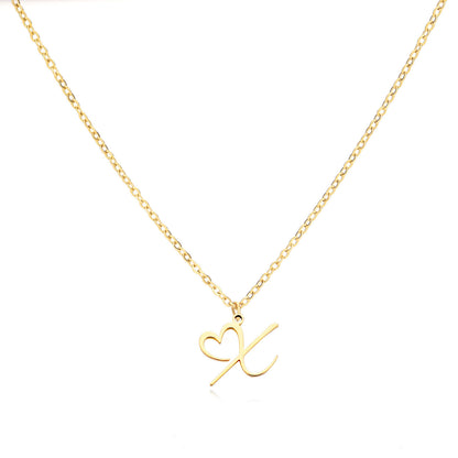 Gold Script Initial Necklace with Heart Accent – A to Z