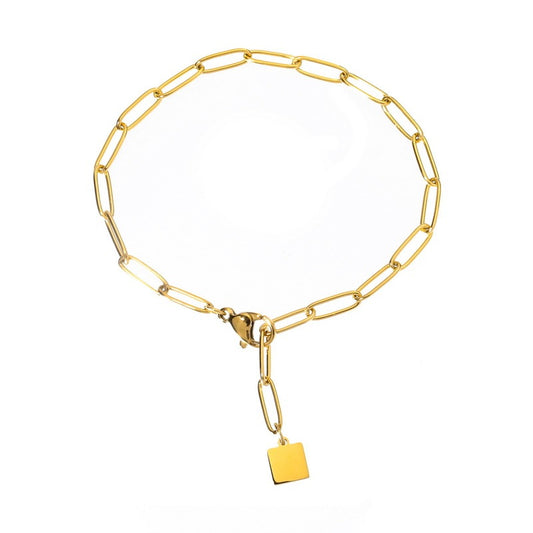 Minimalist Gold Link Bracelet with Square Charm