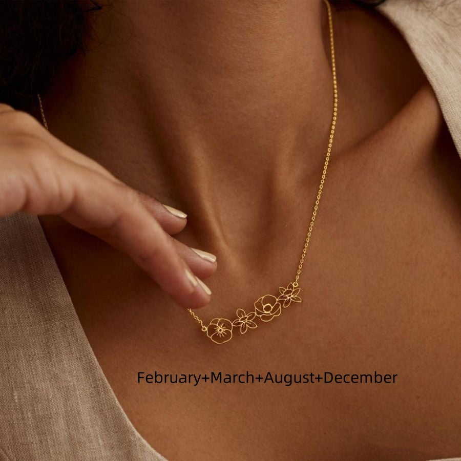 Dainty Birth Flower Custom Bouquet Necklace – Pick 4 Flowers