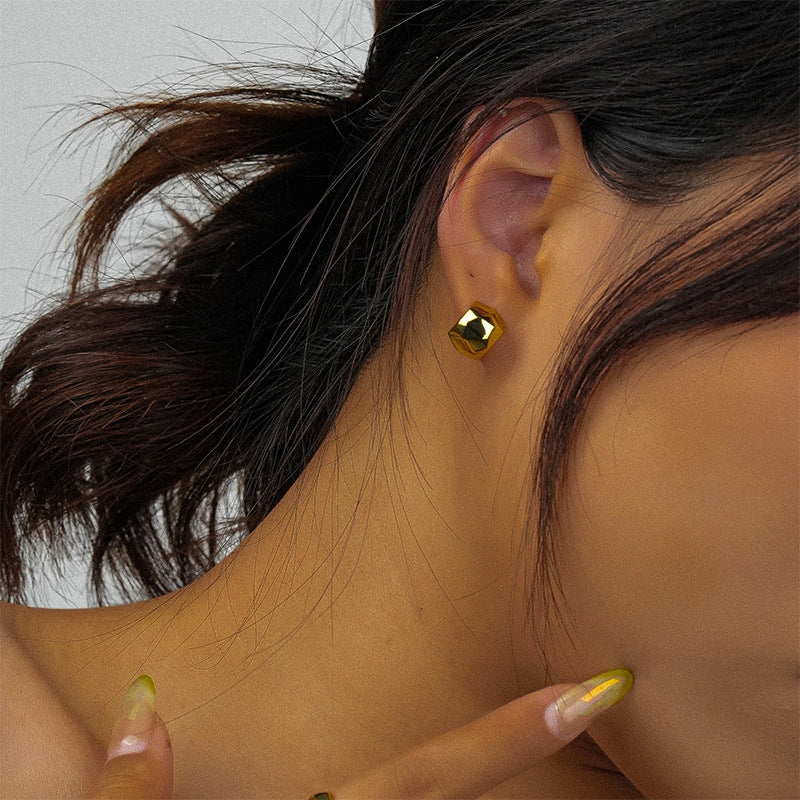 Sculpted Crescent Gold Stud Earrings