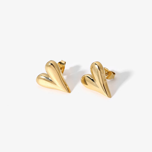 Gold Heart Stud Earrings – Minimalist Puff Design