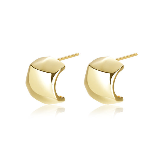 Sculpted Crescent Gold Stud Earrings