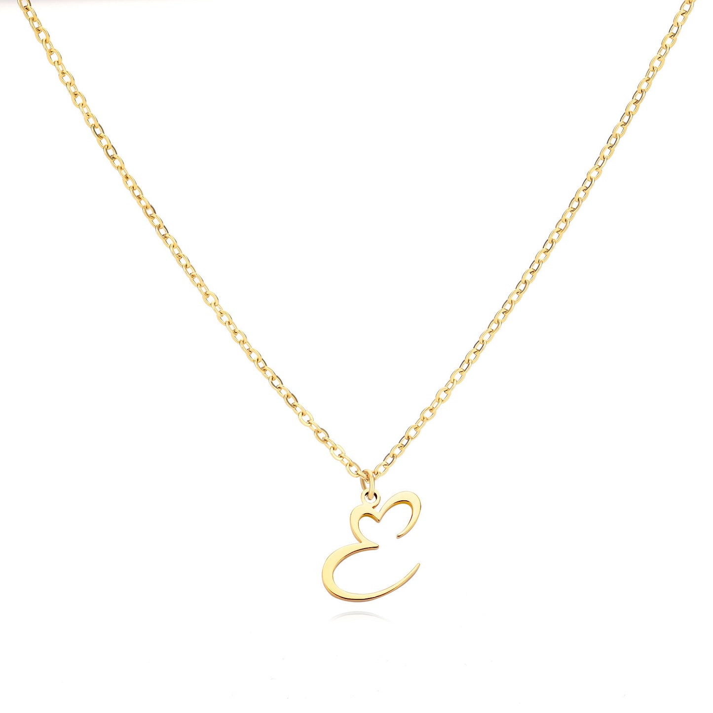 Gold Script Initial Necklace with Heart Accent – A to Z