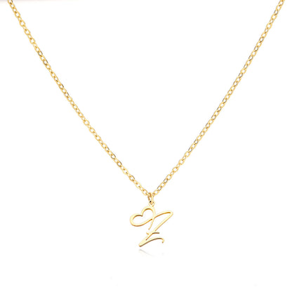 Gold Script Initial Necklace with Heart Accent – A to Z