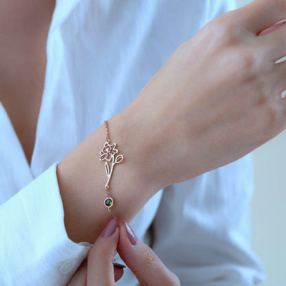 Personalized Birth Flower Name Bracelet