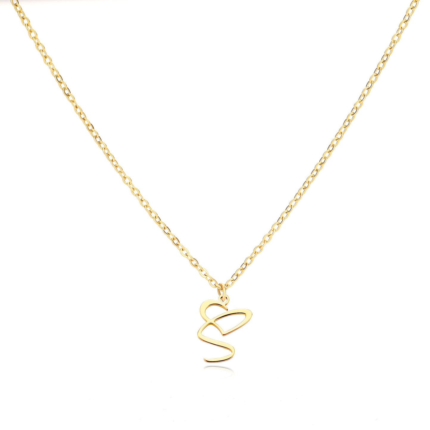 Gold Script Initial Necklace with Heart Accent – A to Z