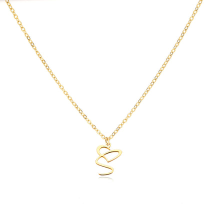 Gold Script Initial Necklace with Heart Accent – A to Z