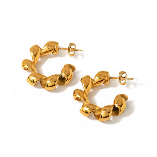 Sculpted Twisted Gold Hoop Earrings – Bold & Modern