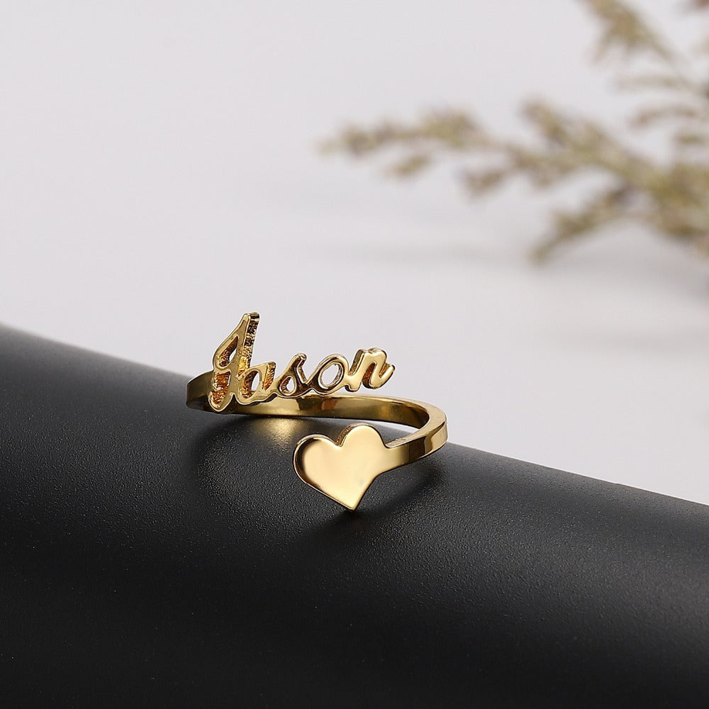 Personalized Name Ring with Heart Accent