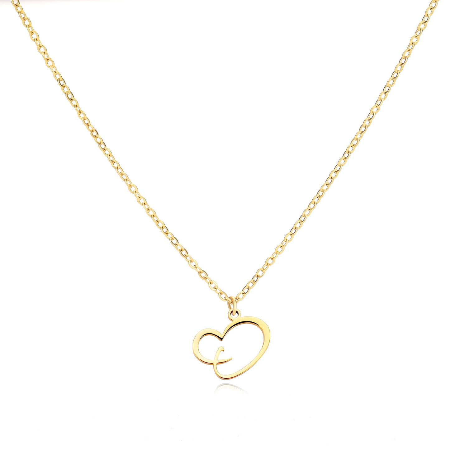 Gold Script Initial Necklace with Heart Accent – A to Z