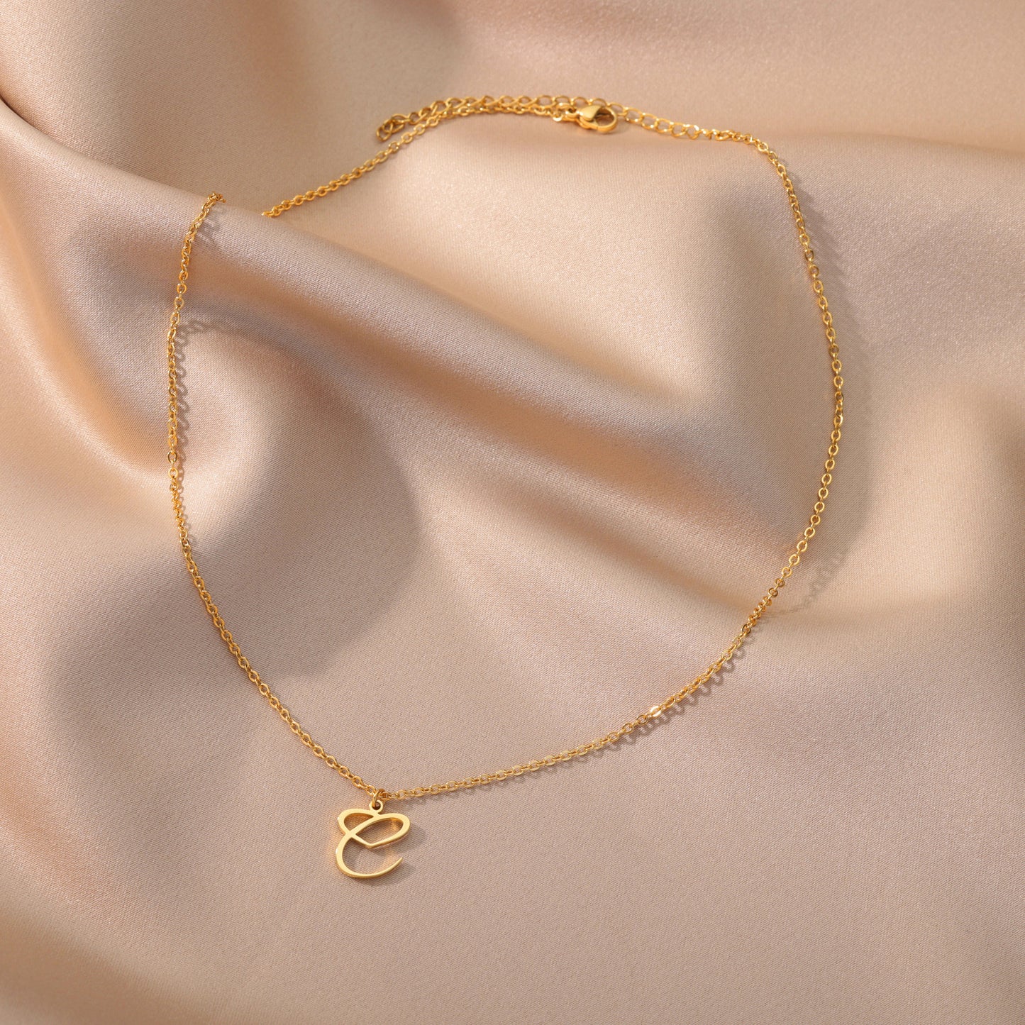 Gold Script Initial Necklace with Heart Accent – A to Z