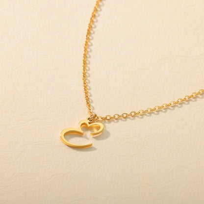 Gold Script Initial Necklace with Heart Accent – A to Z