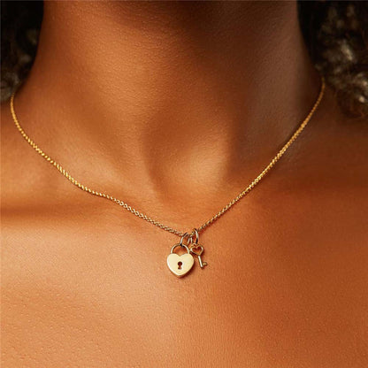 Heart Lock & Key Pendant Necklace – Gold or Silver