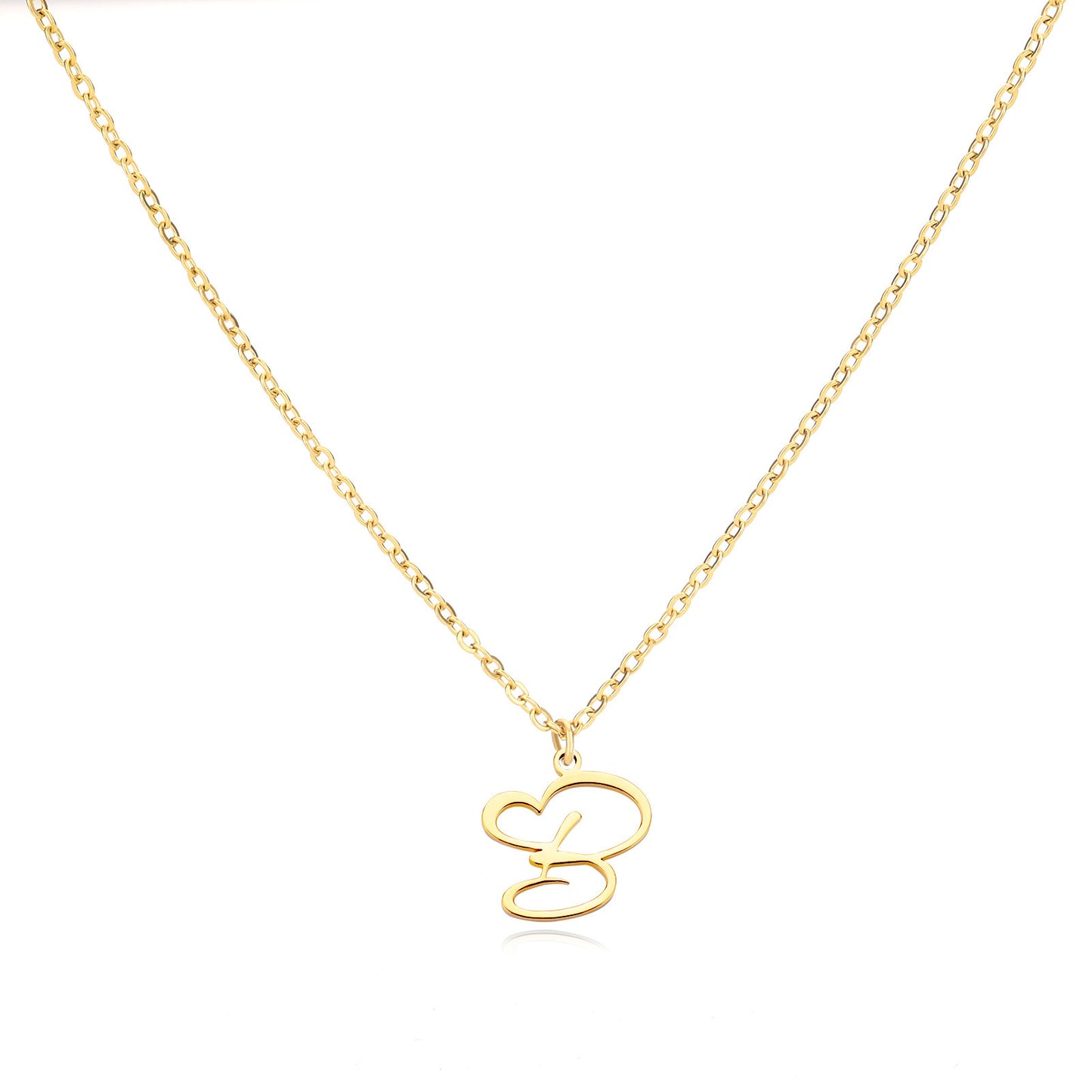 Gold Script Initial Necklace with Heart Accent – A to Z