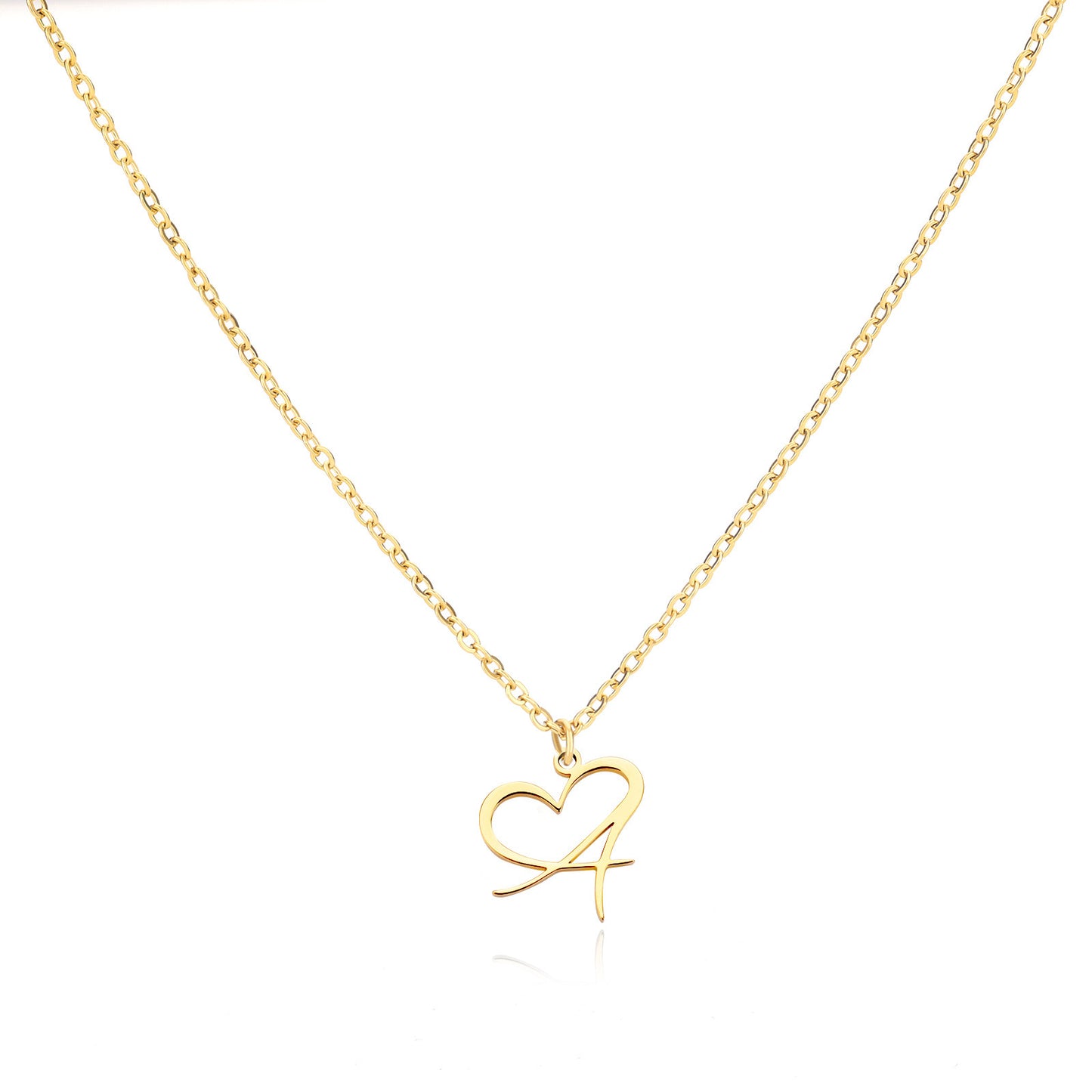 Gold Script Initial Necklace with Heart Accent – A to Z