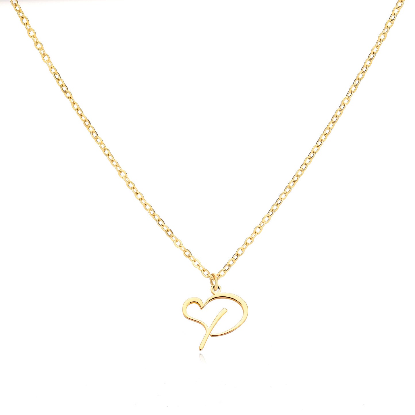 Gold Script Initial Necklace with Heart Accent – A to Z