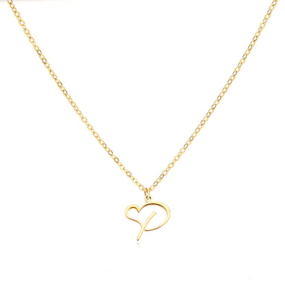 Gold Script Initial Necklace with Heart Accent – A to Z
