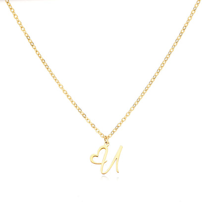 Gold Script Initial Necklace with Heart Accent – A to Z