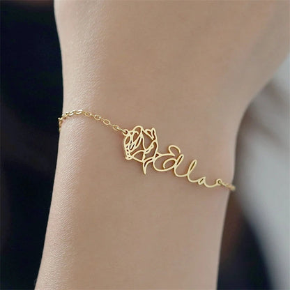 Personalized Birth Flower Name Bracelet