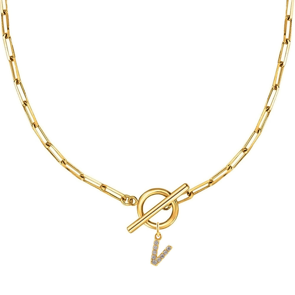 Personalized Pave Initial Toggle Necklace