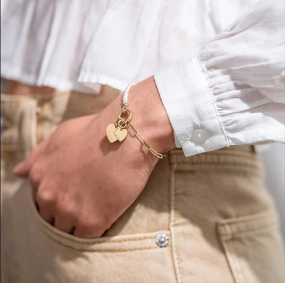 Personalized Heart Charm Pearl & Chain Bracelet