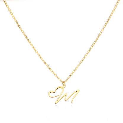 Gold Script Initial Necklace with Heart Accent – A to Z